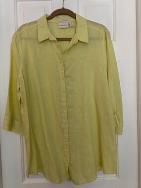 Chico's chartreuse linen Button-Up Shirt